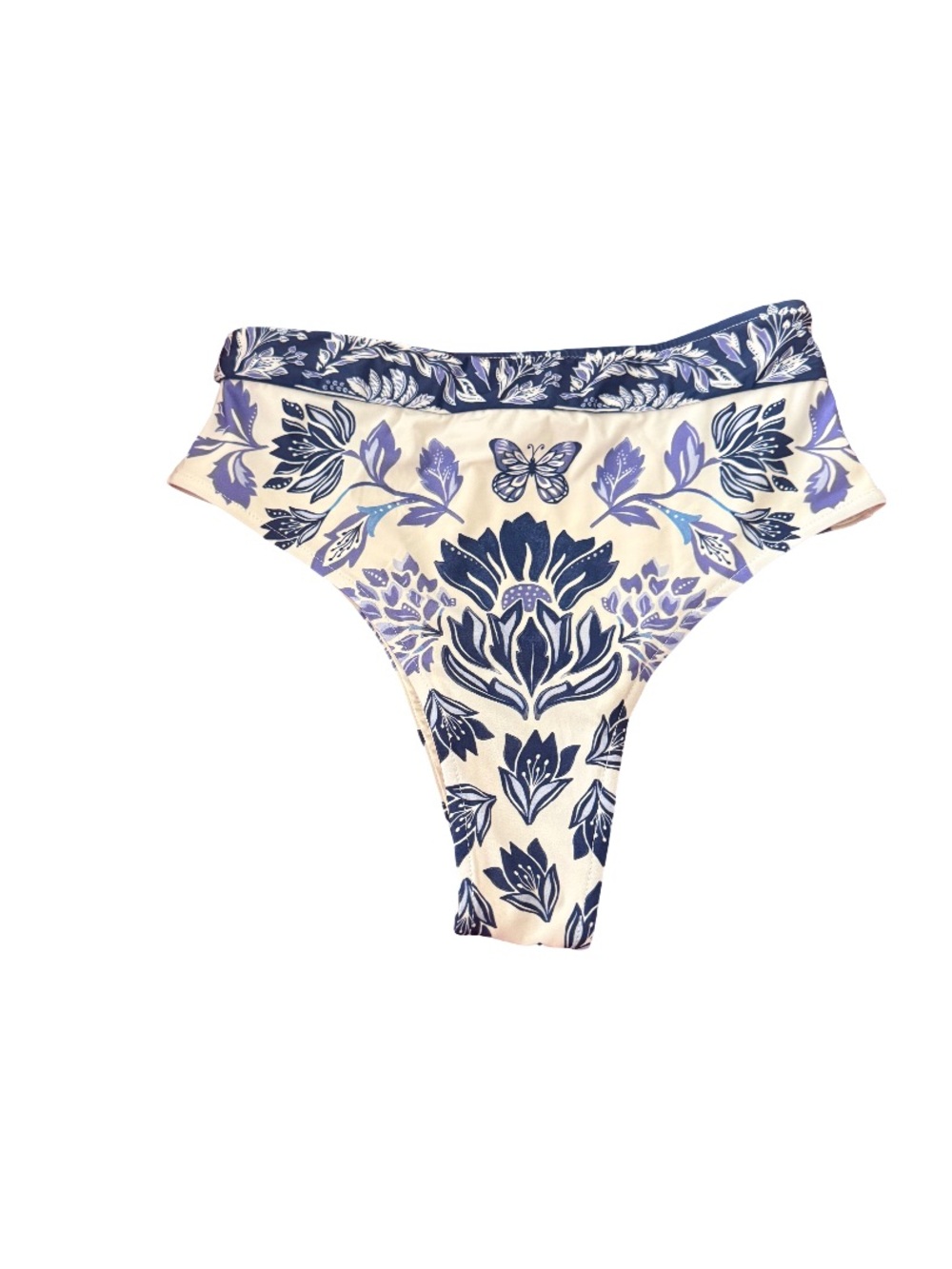 FARM Rio Blue and White Floral High-Waist Bikini Bottom